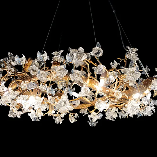 Lustre de cristal personalizado de luxo, lustre francês e moderno de cristal personalizado, todos os ramos de cobre, kapok, iluminação de sala de chá