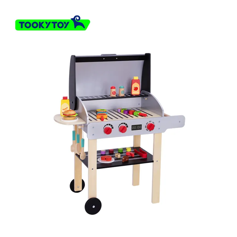 Meja Barbecue Anak-anak Mainan Dapur Kayu Simulasi Rumah Bermain BBQ Panggangan Mainan Pendidikan Anak-anak