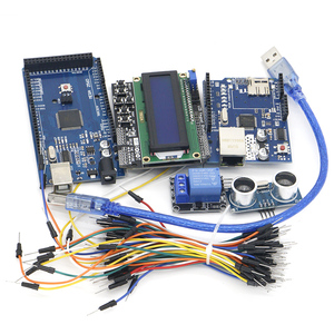 Kostenloser Versand Mega 2560 r3 für Arduino-Kit + HC-SR04 + Broadcast-Kabel + Relay-Modul + W5100 Schild + LCD 1602 Tastaturschild