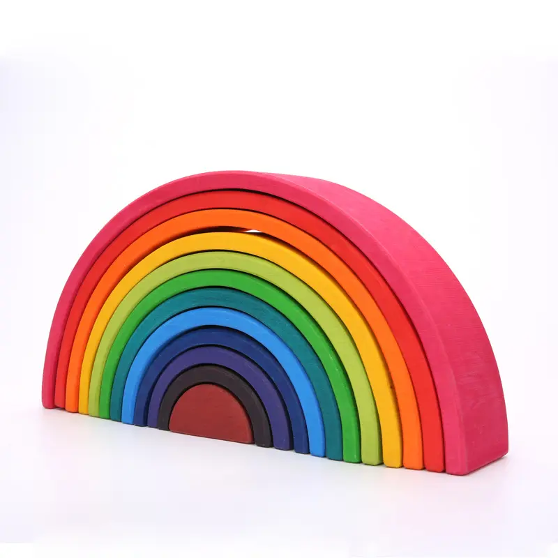 Blocos de construção de arco-íris para crianças, madeira sólida, montessori, brinquedos de empilhamento