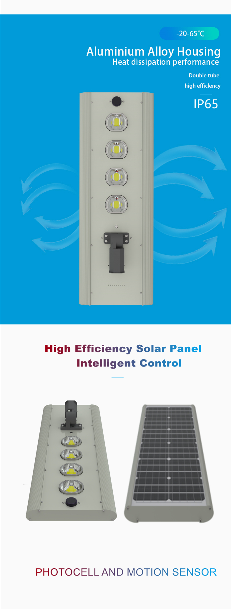 New Intelligent light-operated Solarlight 20w 30w 50w 70w 100w Ip65 Waterproof Aluminium COB Outdoor LED Solar Street Light