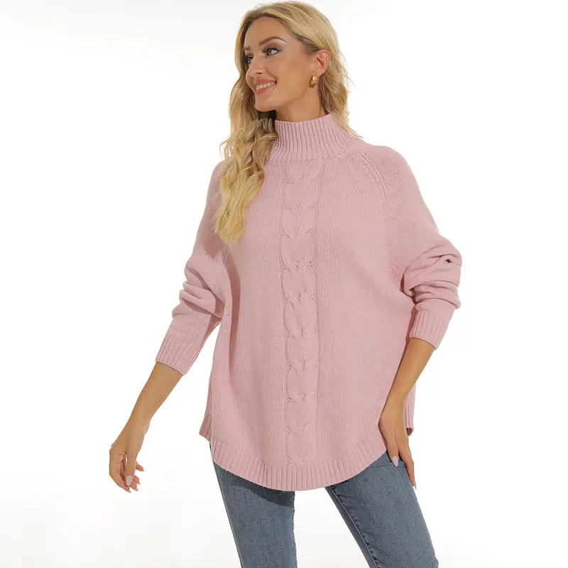 2024 pull femme pull col haut pull ample solide manches chauve-souris tricots grand pull femme