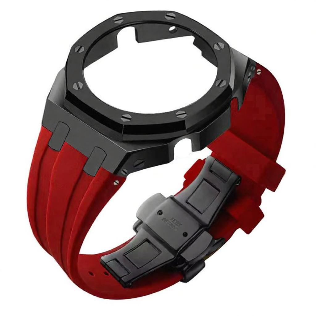 boîtier noir bracelet en silicone rouge