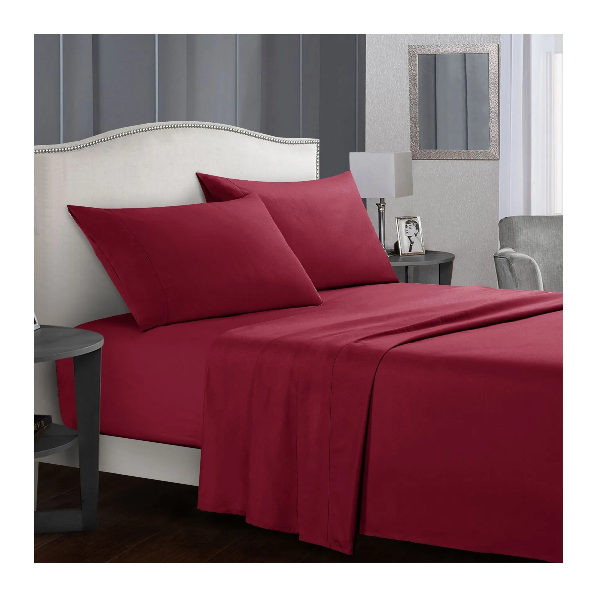 Parure de lit blanche de luxe king size avec logo couleur taille cal personnalisée en usine drap de lit en coton avec taies d'oreiller drap de lit