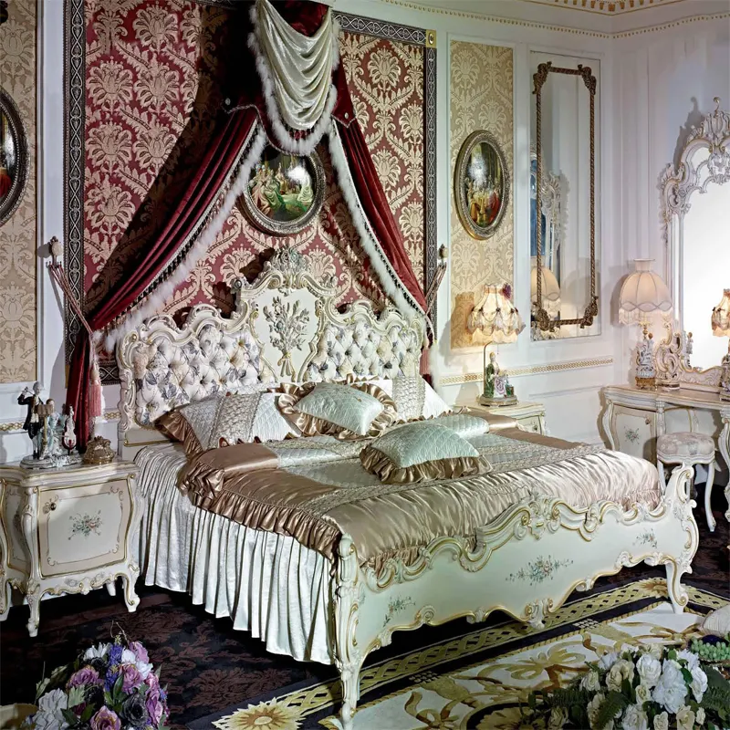 Французская антикварная резная мебель Rococo для спальни деревянные кровати Королевский стиль деревянный комод размер клиента мебель