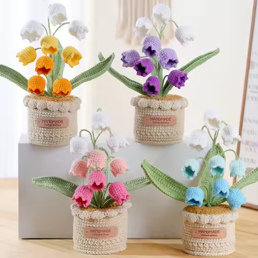 Muguet au crochet Brown4 en pot