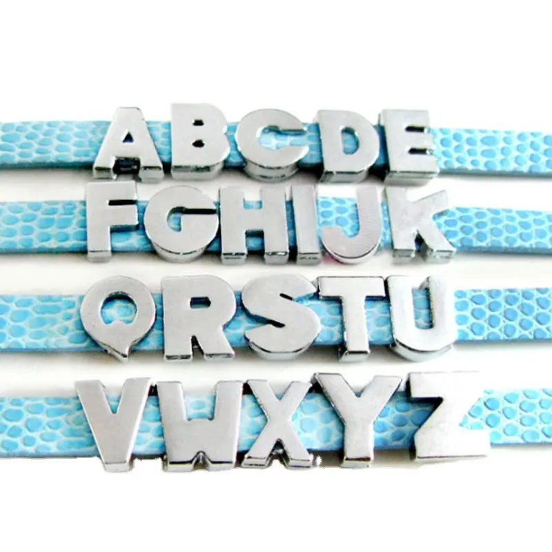 8MM Alloy Plain Surface Alphabet Slide Charm Letters A-z Wrist Strap Bracelet para DIY Deslizante Carta Pulseiras Fazendo Acessório