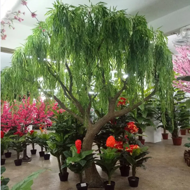 Arbol Artificial,Home Outdoor Garden Ornamental Small and Big Large Branch Drooping Green Plant Artificial Weeping Willow Tree