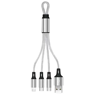 促销礼品定制标志钥匙扣尼龙编织3合1 <span class=keywords><strong>USB</strong></span>充电线企业广告礼品
