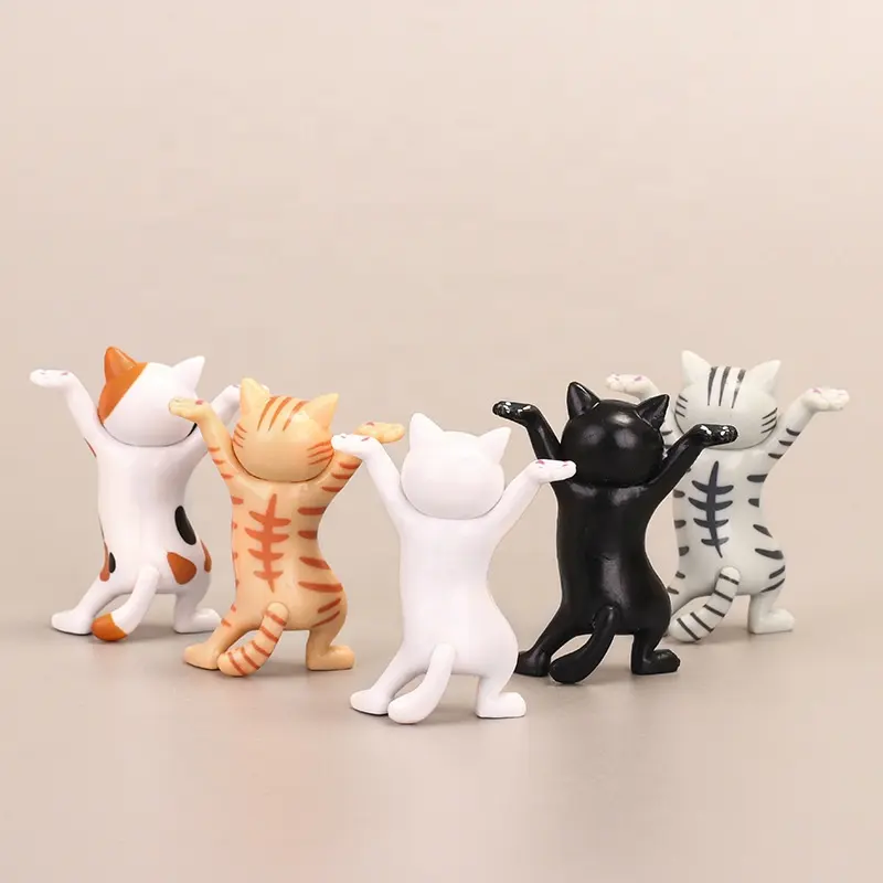 5個の装飾的なかわいいカワイイ漫画ミニ猫のおもちゃPVCプラスチックレイズアクションオレンジキャットフィギュア