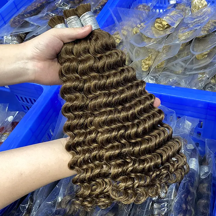 RXHAIR vendedores al por mayor virgen trenzado cabello humano a granel listo para enviar #4 onda profunda brasileño crudo cabello humano a granel para trenzar