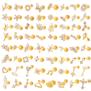 Toptan ASTM F136 G23 titanyum Piercing takı zirkon sarmal küpe Tragus kulak Labret kıkırdak Septum vücut Piercing takı - Product Image 1