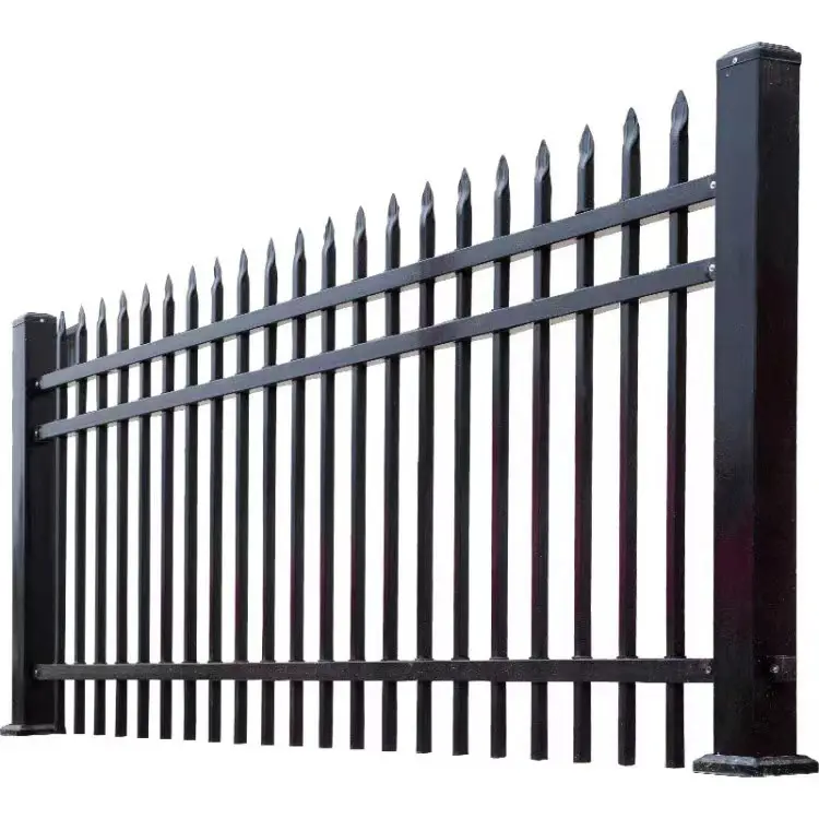 Precio barato de fábrica, diseños de valla de hierro forjado galvanizado/valla de acero para jardín