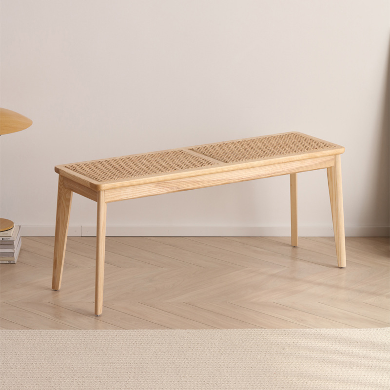 (Natural wood color) Ash wood rattan long bench