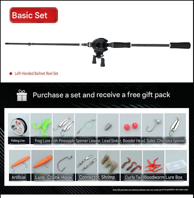 Juego de carrete de baitcasting para mano izquierda con varilla de mango de pistola