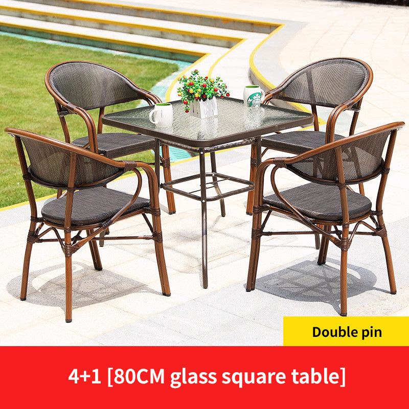 4 Teslin double leg chair 1 glass square table 80cm