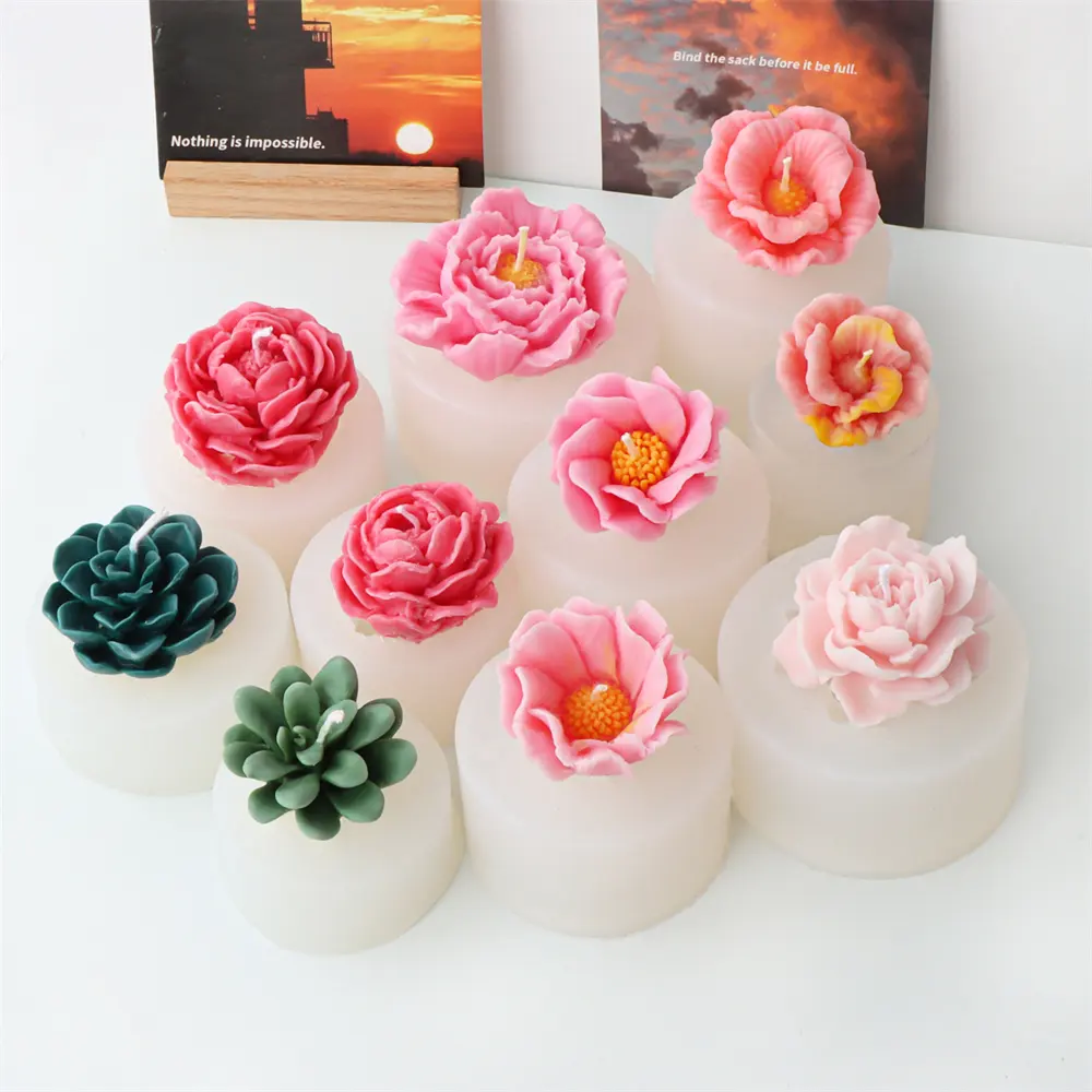 Aromaterapia gesso fiore candela stampo 3D fiore gemma diffusore fai da te decorativo stampo in Silicone pianta succulenta stampo sapone fatto a mano
