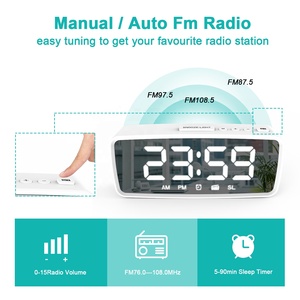 2021新しいミラースクリーンデジタルデスクトップテーブルLEDFMラジオ時間目覚まし時計バックライト付き