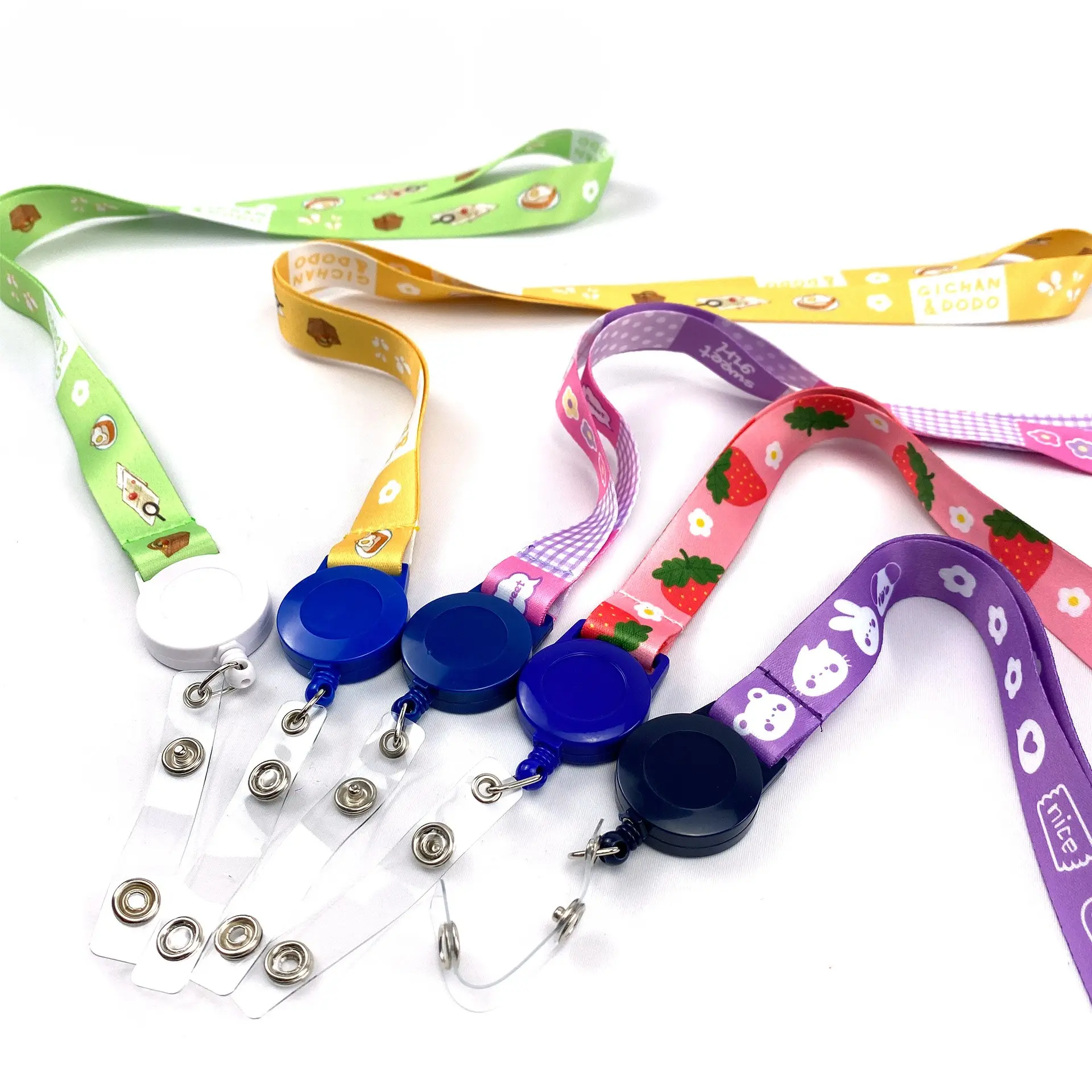 Biểu Tượng Tùy Chỉnh Thăng Hoa Polyester Keychain Bán Buôn Cổ Dây Buộc Dây Đeo Có Thể Thu Vào Reel ID Huy Hiệu Chủ Văn Phòng Dây Buộc