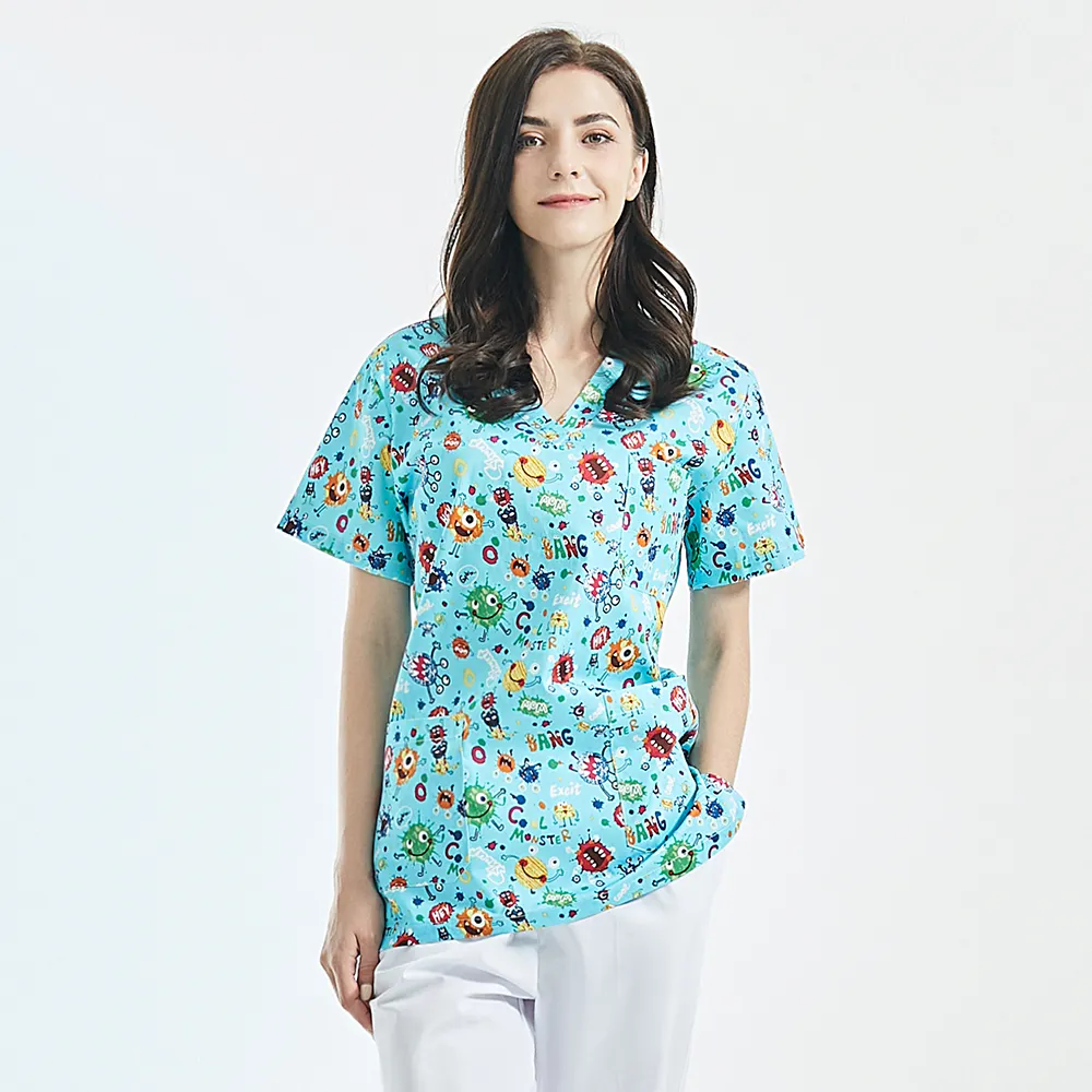 Di stampa del cotone Abbigliamento Medica Chirurgia top Medico Scrubs abbigliamento da lavoro Dentale di Cura Uniformi Chirurgico Camicie per Le Donne e Gli Uomini