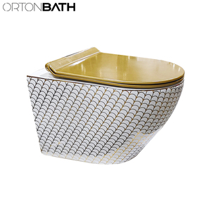 ORTONBATH Space Saving Gold <strong>Net</strong> Rimless Collision Smart Round Rectangular Square Wall Hung Mounted <strong>Wc</strong> Chinese Bathroom Toilet Wi - Product Image 2