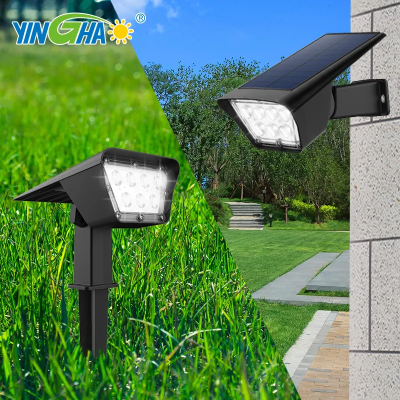 Luzes de jardim com energia solar ABS preto à prova d'água LED holofote de jardim com energia solar