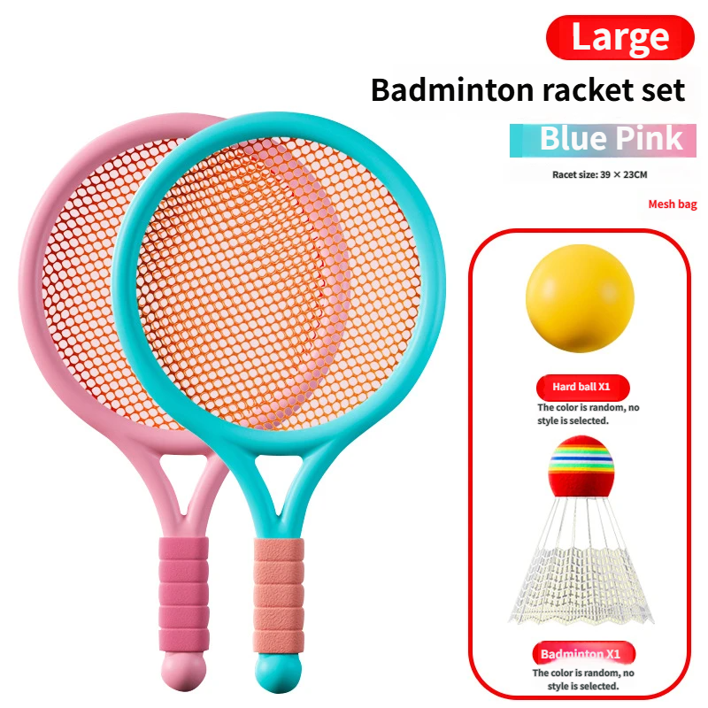Sac de badminton rose et bleu, grand format, avec raquette et balle, poids 246g.