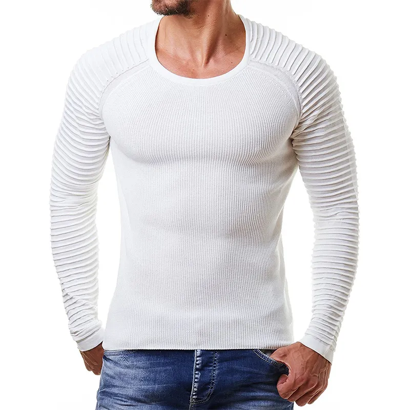 Qianzun produttore plain slim fit maglione lavorato a maglia uomo girocollo spalla maglione pieghettato