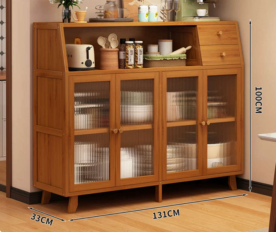 Tea wood color - four doors with drawers -131 * 33 * 100cm