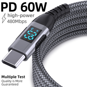 USB C จอแสดงผลดิจิตอลชาร์จเร็วสุด60W 100W สายชาร์จเร็วสำหรับโน้ตบุ๊คสำหรับ Apple Huawei NYLON Braid SHIELDING COM - Product Image 6