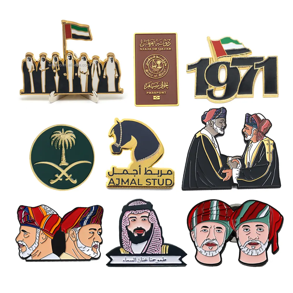 Custom Logo Saudi Uae Oman Bahrain National Day Brooch Flag Souvenir Magnetic Lapel Pin Badge Metal Enamel Pin