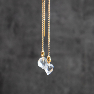 Ham Herkimer elmas Nugget küpe, nisan Birthstone uzun Threader küpe, 925 ayar gümüş zincir Dangle küpe - Product Image 1