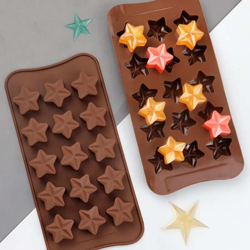 Nuevas Ideas Five Star 15 Bar Molde de silicona para chocolate Molde de bandeja de hielo Precio de fábrica Herramientas para hornear