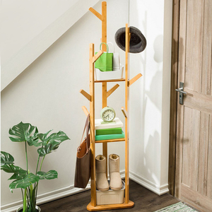 Pohon bambu rak penyimpanan 3 tingkat, kait mantel portabel topi payung berdiri gantungan pakaian mantel topi payung berdiri - Product Image 4