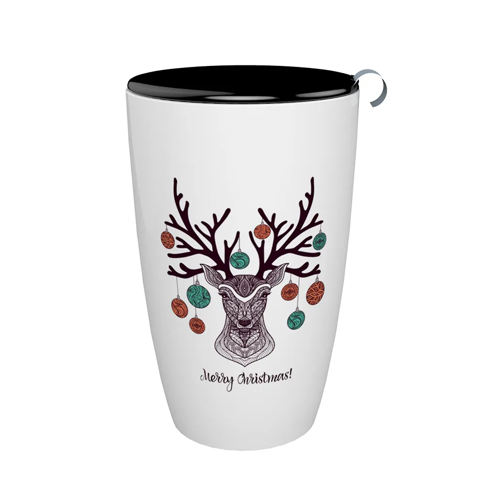 Taza infusora de té de cerámica con ciervo navideño, filtro colador
