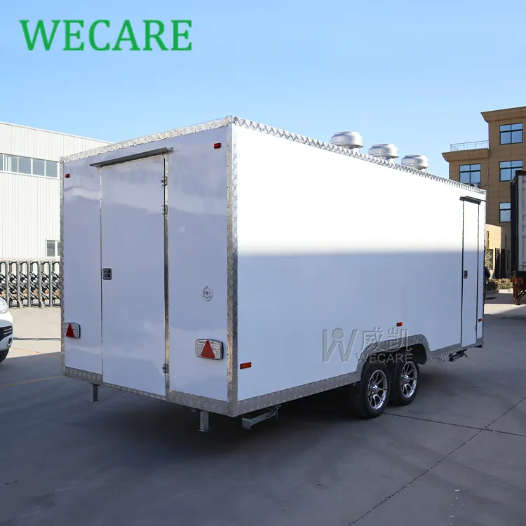 Wecare DOT/CE ได้รับการรับรอง 500*210*210 ซม.อาหารบาร์บีคิวรถพ่วงพิซซ่ารถบรรทุกอาหารรถพร้อมอุปกรณ์ครบครันร้านอาหาร