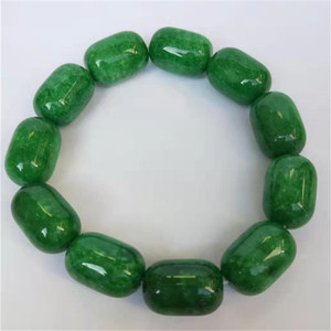 Yeni çin doğal yeşil Jadeite dizeleri 13*19mm boncuk kadın erkek hediye elastik yeşim taş boncuk dize - Product Image 6