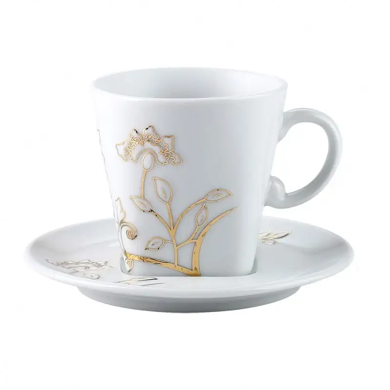 Vintage Fiore Decaled Oro Dipinto Fine Bone China Tazze di Caffè E Piattini di Ceramica Set Tazza Di Tè