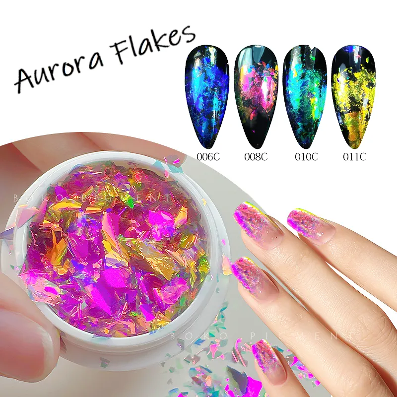 BOKO Dazzling Chrome Flakes Nail Glitter Aurora Flake Pigment DIY Nail Art Manicures Decoration Wholesales