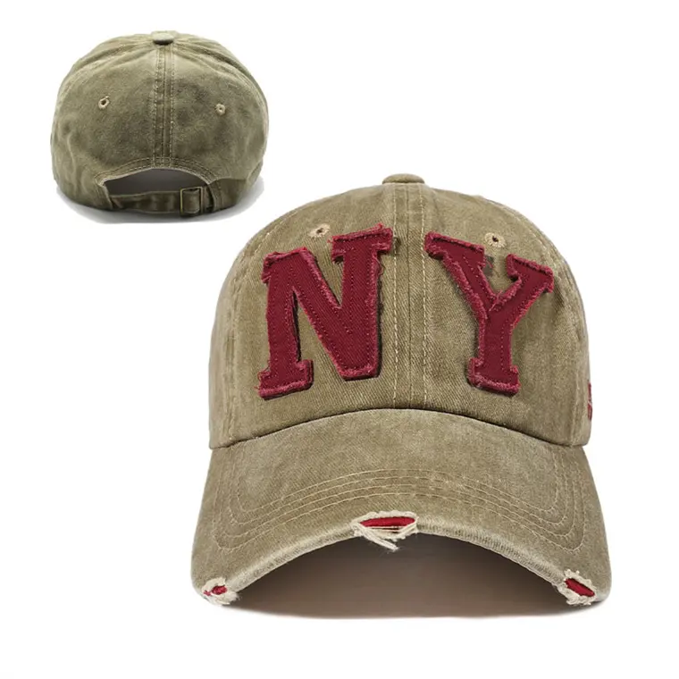 Sombrero personalizado Vintage para hombre, gorra de béisbol desgastada con apliques, Nueva York, venta al por mayor