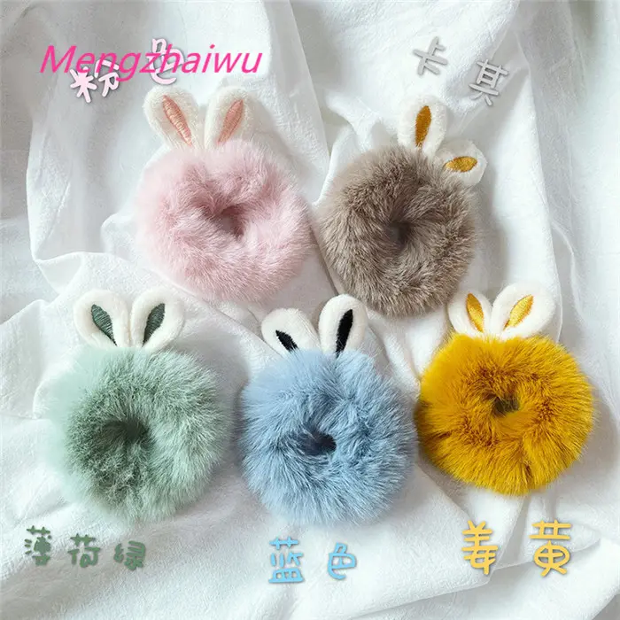 Accesorios para el cabello para niña y mujer, bandanas coloridas de felpa con Orejas de conejo, diademas personalizadas de moda