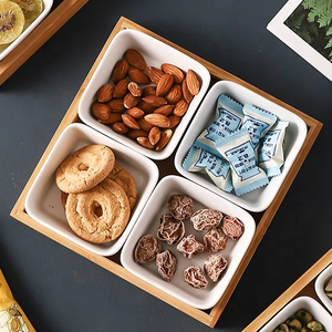 Custom 4pcs Ceramic Condiment <strong>Dish</strong> <strong>White</strong> Snack Bowl Fruit Server Porcelain <strong>square</strong> Serving Dip Bowl <strong>Set</strong> with Wooden Tray - Product Image 4