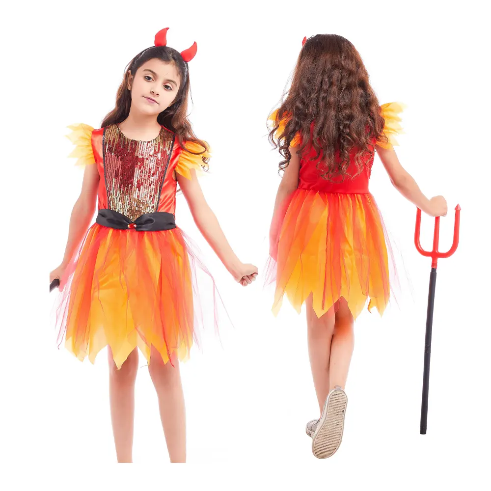 2024 Hot Girls Cute Devil gasa vestido Cosplay niños divertido Halloween princesa niños disfraz para niñas