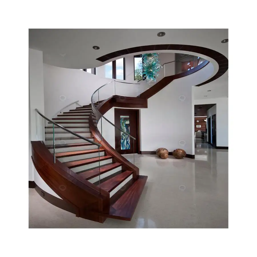 Escada de mármore de escada curva primeira, exibição de azulejos de pedra de mármore personalizada, escada moderna