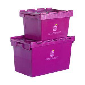 Cajón móvil de plástico de fácil manejo para transporte logístico apilable y nido de 40L con tapa con bisagras - Product Image 4
