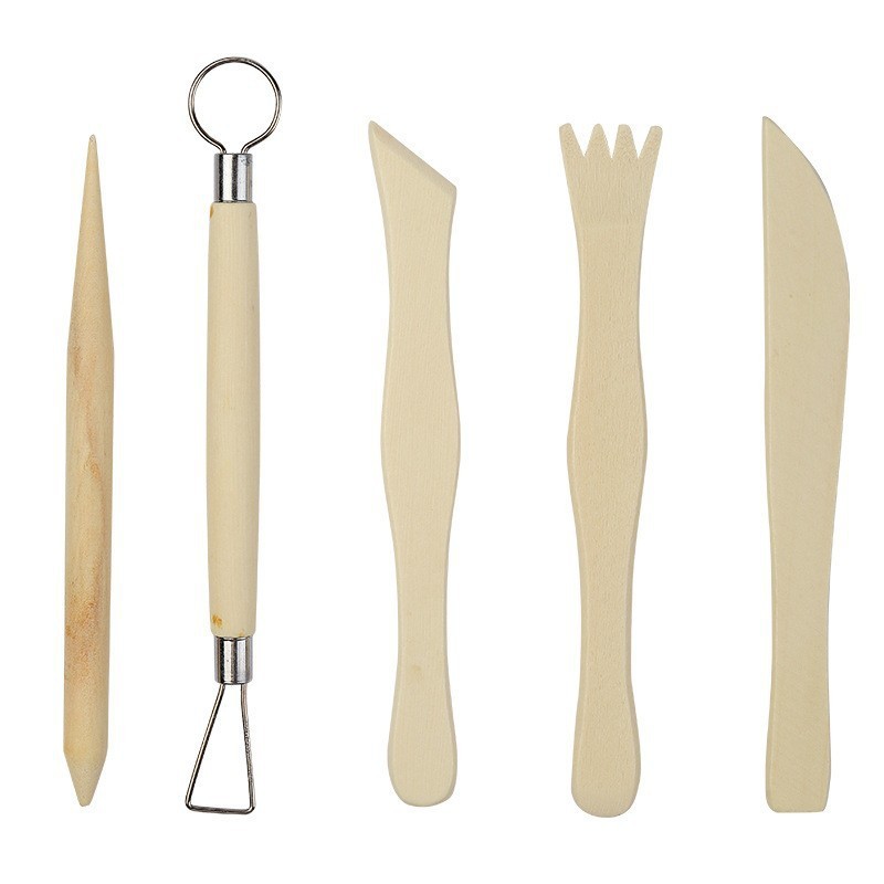 Ensemble d'outils en bois pour argile, 5 pièces - Couleur bois naturel