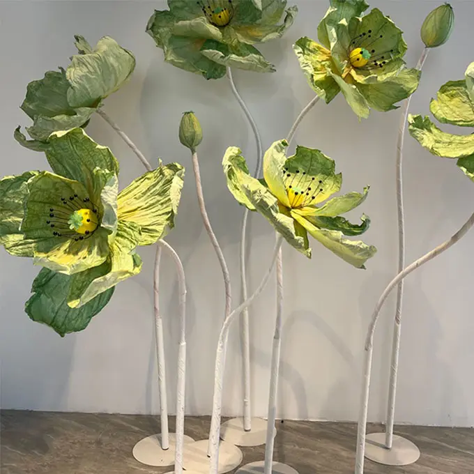 Ensemble de 3 pièces fleurs géantes pour ouverture et fermeture, grandes fleurs en papier vert faites à la main pour vitrine, toile de fond de mariage