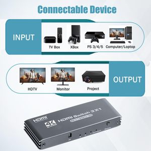 Box Package Fast Delivery Black Grey <strong>HDMI</strong> <strong>2</strong>.1 HDCP <strong>2</strong>.<strong>3</strong> <strong>Switch</strong> <strong>3</strong> in 1 Out 4K 120Hz <strong>HDMI</strong> Switcher 3x1 with IR Remote Control - Product Image 4