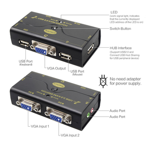 Jidetech高品质2端口USB 2.0 VGA KVM交换机2 VGA输入Kvm交换机双显示器显示端口