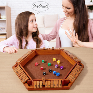 1-6名玩家的榆次木制翻牌棋盘游戏用16个儿童和成人数字骰子关闭盒子骰子象棋 - Product Image 4